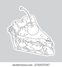 ilustração de vetor preto e branco desenho de linha com torta de cereja de borda branca