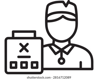 Vector Illustration of a Black and White Line Art Graphic Design of a Doctor or Medical Professional with a Clipboard, Simple Black Lines on White Bac