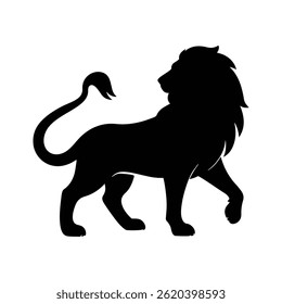 Vector illustration of black and white lion. Silhouette of lion on white background.  