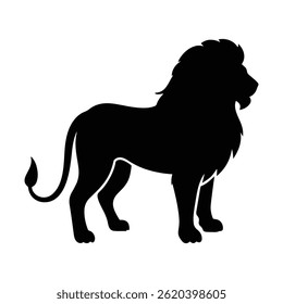 Vector illustration of black and white lion. Silhouette of lion on white background.  