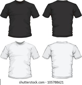 vector illustration of black and white male shirts template, front and back design, check out my portfolio for different t-shirt templates