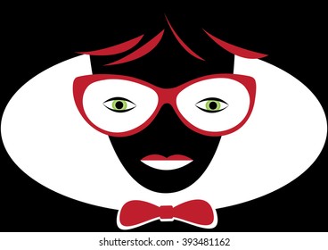 Vector illustration of black and white man with red elements on black and white background