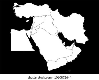 Vector illustration of a Black and White Map of Middle East