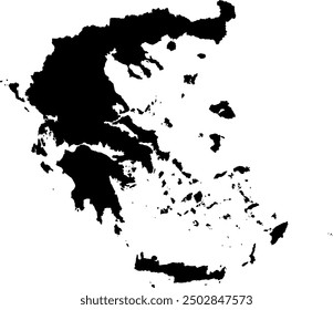 Vector illustration, black and white map of Greece country