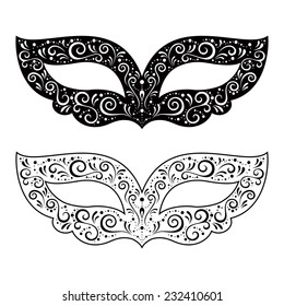 Vector illustration of  black and white masquerade masks.