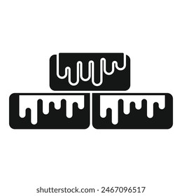 Vector illustration of black and white melting ice cube icons with liquid water drop in trendy minimalistic design, symbolizing climate change and environmental conservation