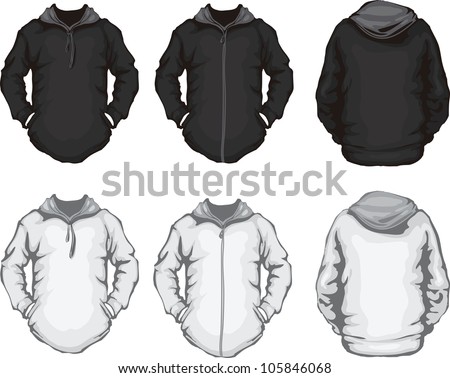vector illustration of black white men's hoodie sweatshirt template, front and back design, check out my portfolio for different t-shirt templates