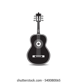 Vector illustration of black and white mexican guitar isolated on white background. String musical instrument in flat style.