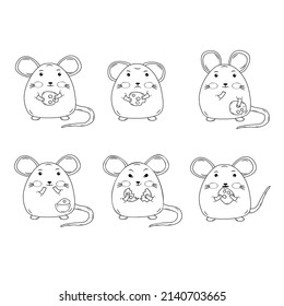 Ilustración vectorial de ratones blancos y negros sobre un fondo blanco. Diseñado para programas informáticos, sitios web, empaque e impresiones