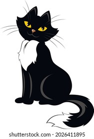 Ilustración del vector: bonito gato de dibujos animados en blanco y negro. Carácter lindo, elemento para el diseño de halloween de tarjeta, afiche, impresión, invitación.