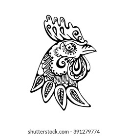 vector illustration of black and white ornamental rooster symbol year 