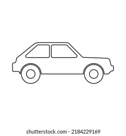 Ilustración vectorial del coche sencillo de contorno negro y blanco, señal de transporte, símbolo de automóvil