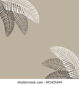 Vector illustration of black and white palm leaves on colorful background
