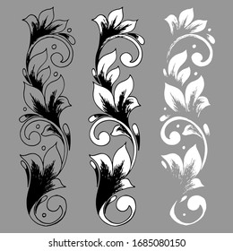 vector illustration, black and white pattern, abstraction ornaments, damask, isolate on a gray background, for different design