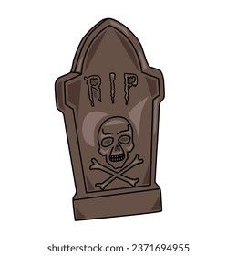 vector illustration A black and white photo of a tombstone with a skull and crossbones carved into it. Death Icon - Vector