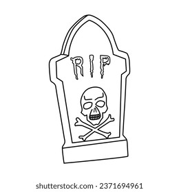 vector illustration A black and white photo of a tombstone with a skull and crossbones carved into it. Death Icon - Vector