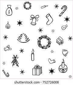 vector illustration, black and white picture, New Year pattern