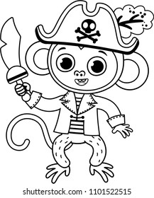 Vector illustration of black and white pirate monkey.