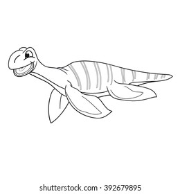 Vector illustration. Black and white plesiosaur on a white background for coloring.