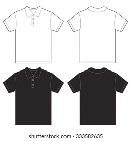 Vector illustration of black and white polo shirt, isolated front and back design template for men