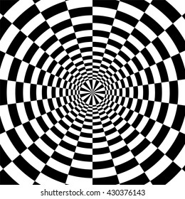 Vector Illustration. Black and White Rectangles  Radial Expanding from the Center. Optical Illusion of Volume and Depth. Suitable for Web Design.