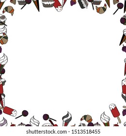 Vector illustration. Illustration in black, white and red colors. Seamless pattern.Hand drawn doodle frames.