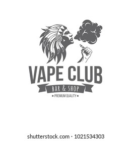 Vector illustration black and white retro badges and emblem on a white background, on a theme of a smoking Indian electronic cigarettes with a vape image, for print, outdoor advertising and web design