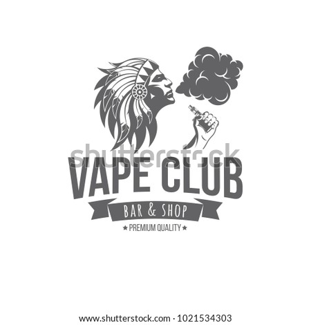 Vector illustration black and white retro badges and emblem on a white background, on a theme of a smoking Indian electronic cigarettes with a vape image, for print, outdoor advertising and web design