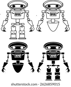 Vector illustration of a black and white robot image, simple robot