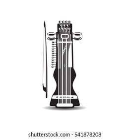 Vector illustration of black and white sarangi isolated on white background. Indian string bowed musical instrument in flat style.