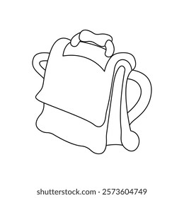 Vector illustration in black and white of a school backpack on a white background.