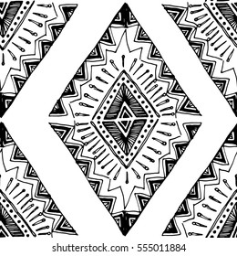 Vector illustration. Black and white seamless pattern. Black and white diamonds, design hand.