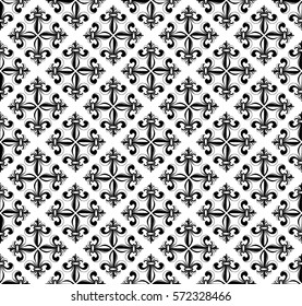 Vector illustration black and white seamless background with lily (fleur de lis) for print fabric or  poster