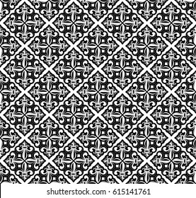 Vector illustration black and white seamless background with lily (fleur de lis) for print fabric or  poster