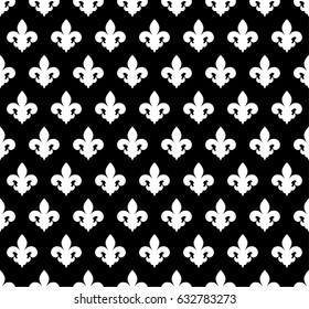 Vector illustration black and white seamless background with lily (fleur de lis) for print fabric or  poster