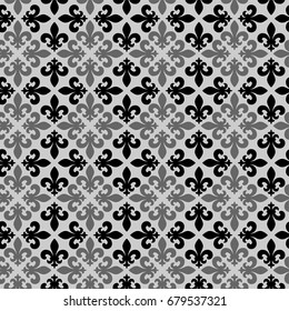 Vector illustration black and white seamless background with lily (fleur de lis) for print fabric or  poster