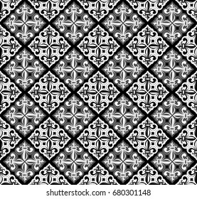 Vector illustration black and white seamless background with lily (fleur de lis) for print fabric or  poster