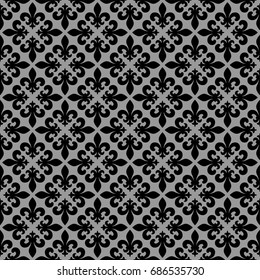 Vector illustration black and white seamless background with lily (fleur de lis) for print fabric or  poster
