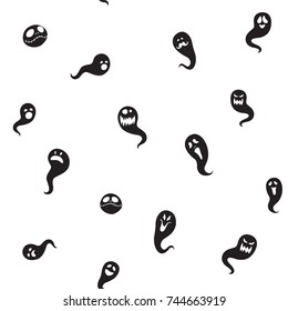 Vector illustration Black and white seamless background abstract pattern for halloween party with ghost, skull and zombie. Flat silhouette style