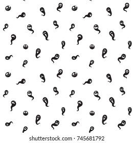 Vector illustration Black and white seamless background abstract pattern for halloween party with ghost, skull and zombie. Flat silhouette style