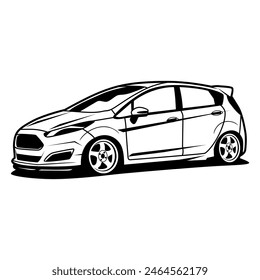 vector illustration of a black and white sedan