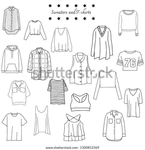 白黒の服のセット セーター シャツ ジャケット チュニックのベクターイラスト のベクター画像素材 ロイヤリティフリー