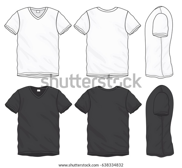 男性用の黒と白の半袖vネックtシャツ 分離型前後のデザインテンプレートのベクターイラスト のベクター画像素材 ロイヤリティフリー