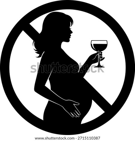 Vector illustration of a black and white sign prohibiting alcohol consumption for expectant mothers. Stop drinking during pregnancy warning icon.