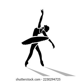 vector illustration of a black and white silhouette of a ballerina dancing