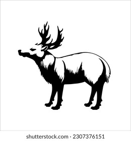 Vector illustration of a black and white silhouette of a wild deer animal