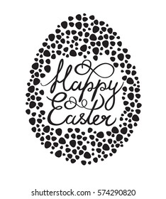 Vector illustration of a black and white silhouette of Easter egg with text 'Happy Easter'