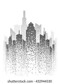 Imagen vectorial de rascacielos blancos y negros, con edificios blancos y ventanas negras.