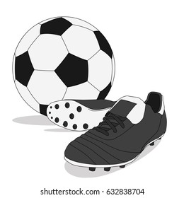 A Vector Illustration Of Black And White Soccer Ball With Stud Shoes 