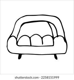 Ilustración vectorial de un sofá blanco y negro. Mobiliario interior al estilo de las caricaturas.
